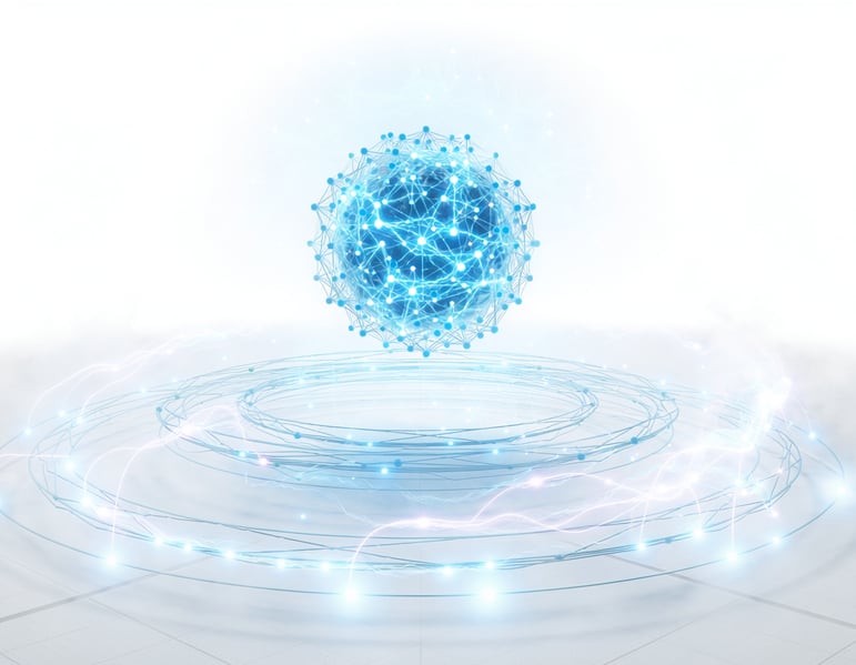 Firefly_Create a cinematic, ultra-modern visualization of compounding intelligence within a u 264713